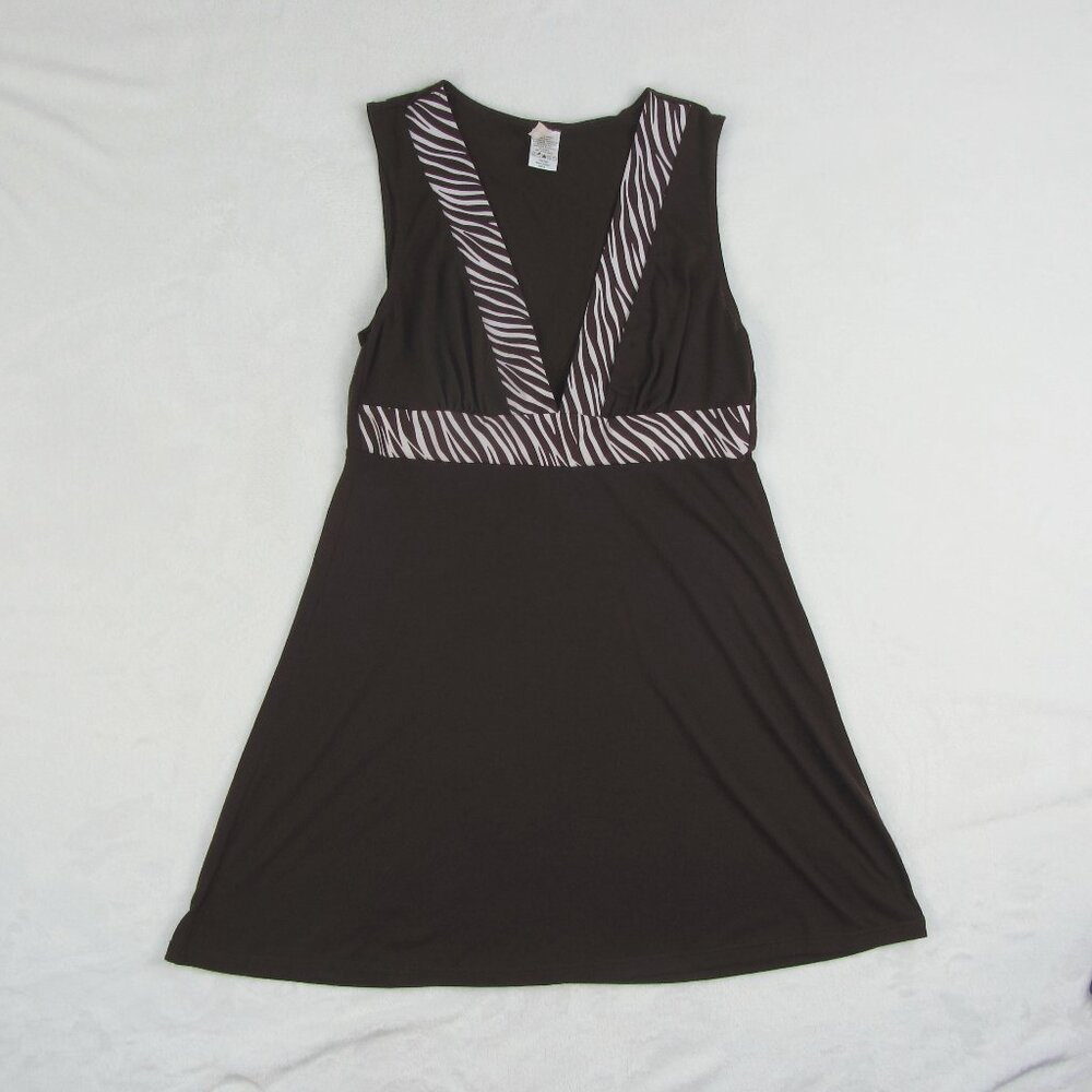Tropical Honey Sleeveless Tunic Coverup with Zebra Trim Size S Brown